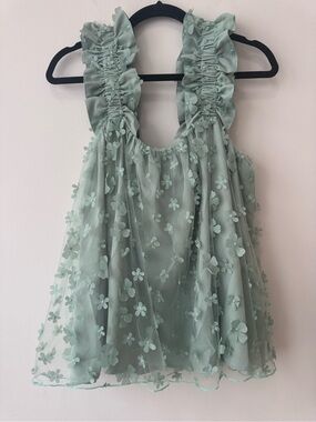 Entro Mint Green Floral TankTop Whimsy Fairy Feminine Flare Ruffle Sz M